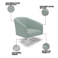 Poltrona Decorativa Giratória Cromada Kit 2 Stella Cotelê Ext/veludo Menta D03 - D'rossi - 3