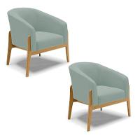 Poltrona Decorativa Base Madeira Kit 2 Stella Cotelê Ext/veludo Menta D03 - D'rossi - 1