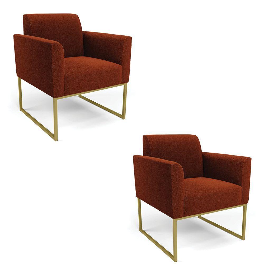 Poltrona Sala Estar Industrial Dourado Kit 2 Marisa Bouclê Terra D03 - D'rossi - 1