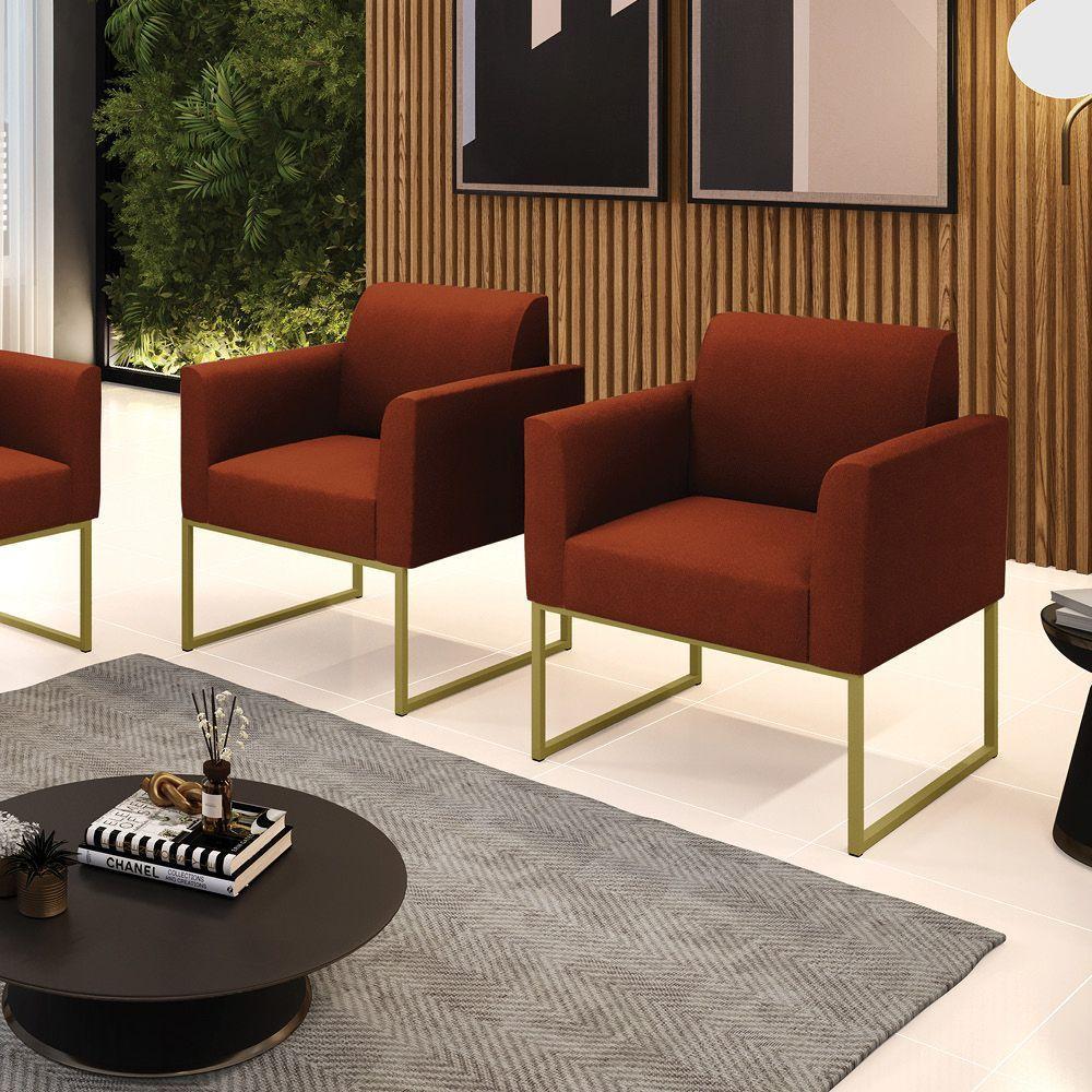 Poltrona Sala Estar Industrial Dourado Kit 2 Marisa Bouclê Terra D03 - D'rossi - 2