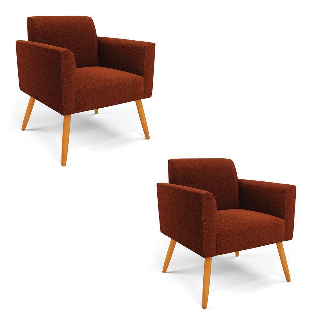 Poltrona Sala Estar Pé Palito Castanho Kit 2 Marisa Bouclê Terra D03 - D'rossi - 1