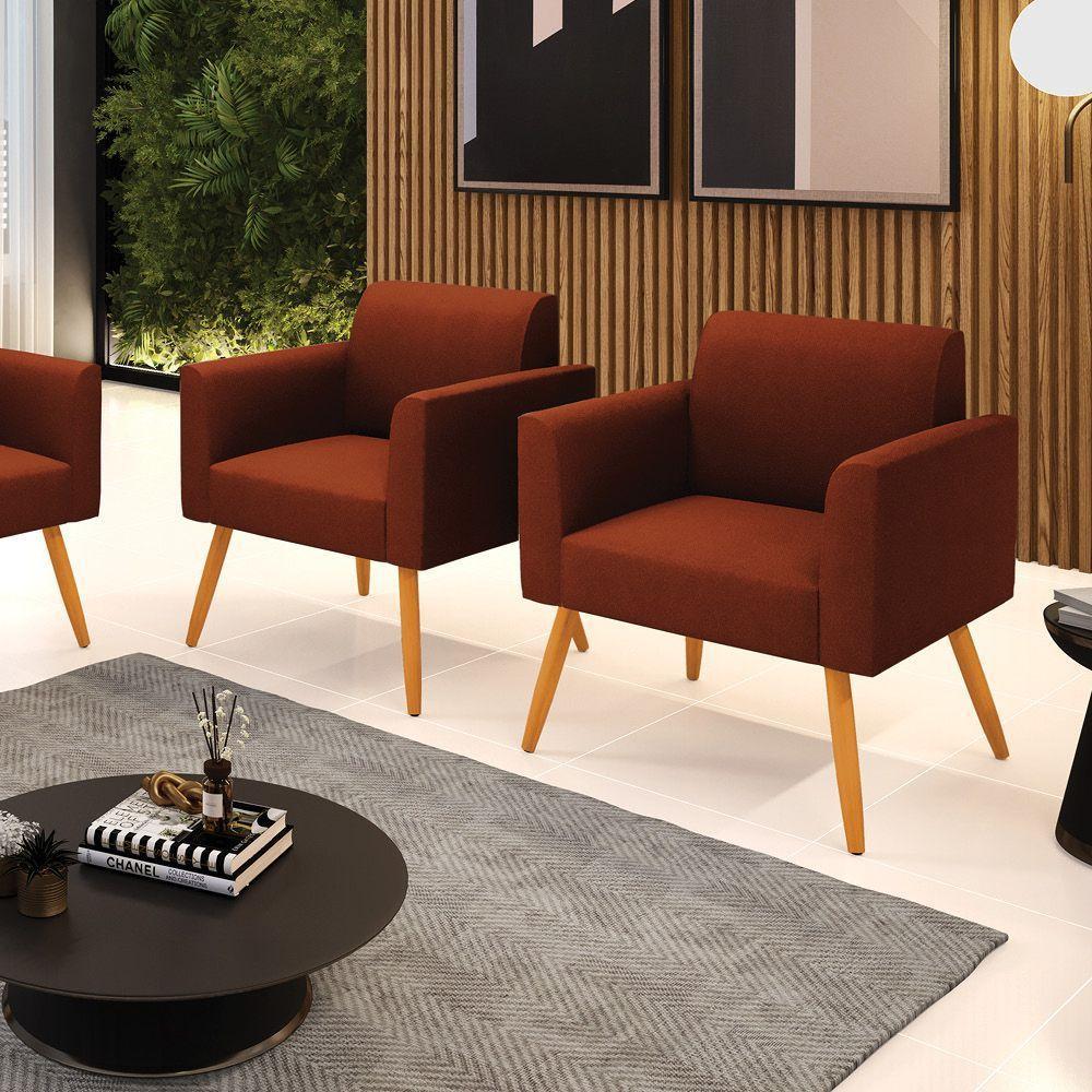 Poltrona Sala Estar Pé Palito Castanho Kit 2 Marisa Bouclê Terra D03 - D'rossi - 2