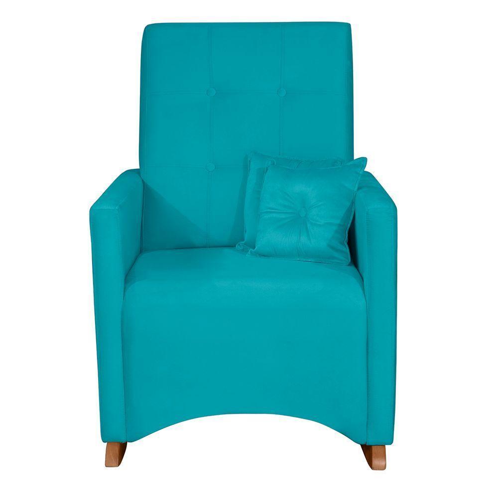 Poltrona De Amamentação Com Balanço E Puff Lizzi Veludo Azul Turquesa F06 - D'rossi - 4