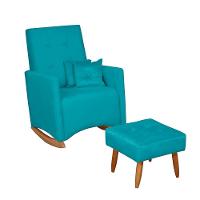 Poltrona De Amamentação Com Balanço E Puff Lizzi Veludo Azul Turquesa F06 - D'rossi - 1