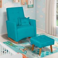 Poltrona De Amamentação Com Balanço E Puff Lizzi Veludo Azul Turquesa F06 - D'rossi - 2