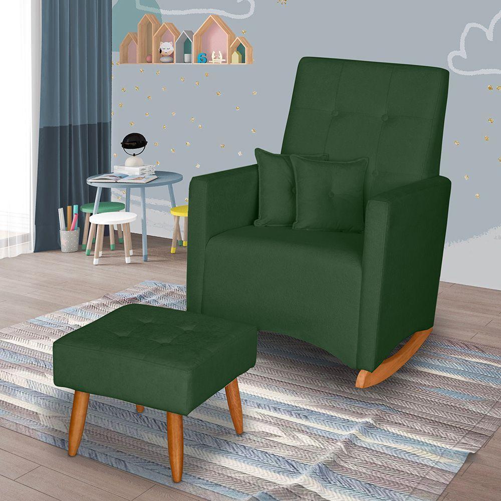 Poltrona De Amamentação Com Balanço E Puff Lizzi Bouclê Verde F06 - D'rossi - 2