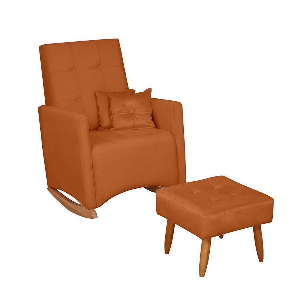 Poltrona De Amamentação Com Balanço E Puff Lizzi Veludo Terracota F06 - D'rossi - 1