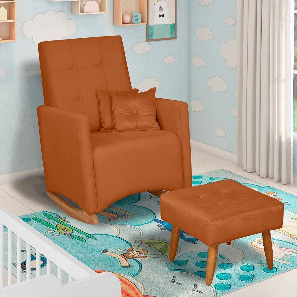 Poltrona De Amamentação Com Balanço E Puff Lizzi Veludo Terracota F06 - D'rossi - 2