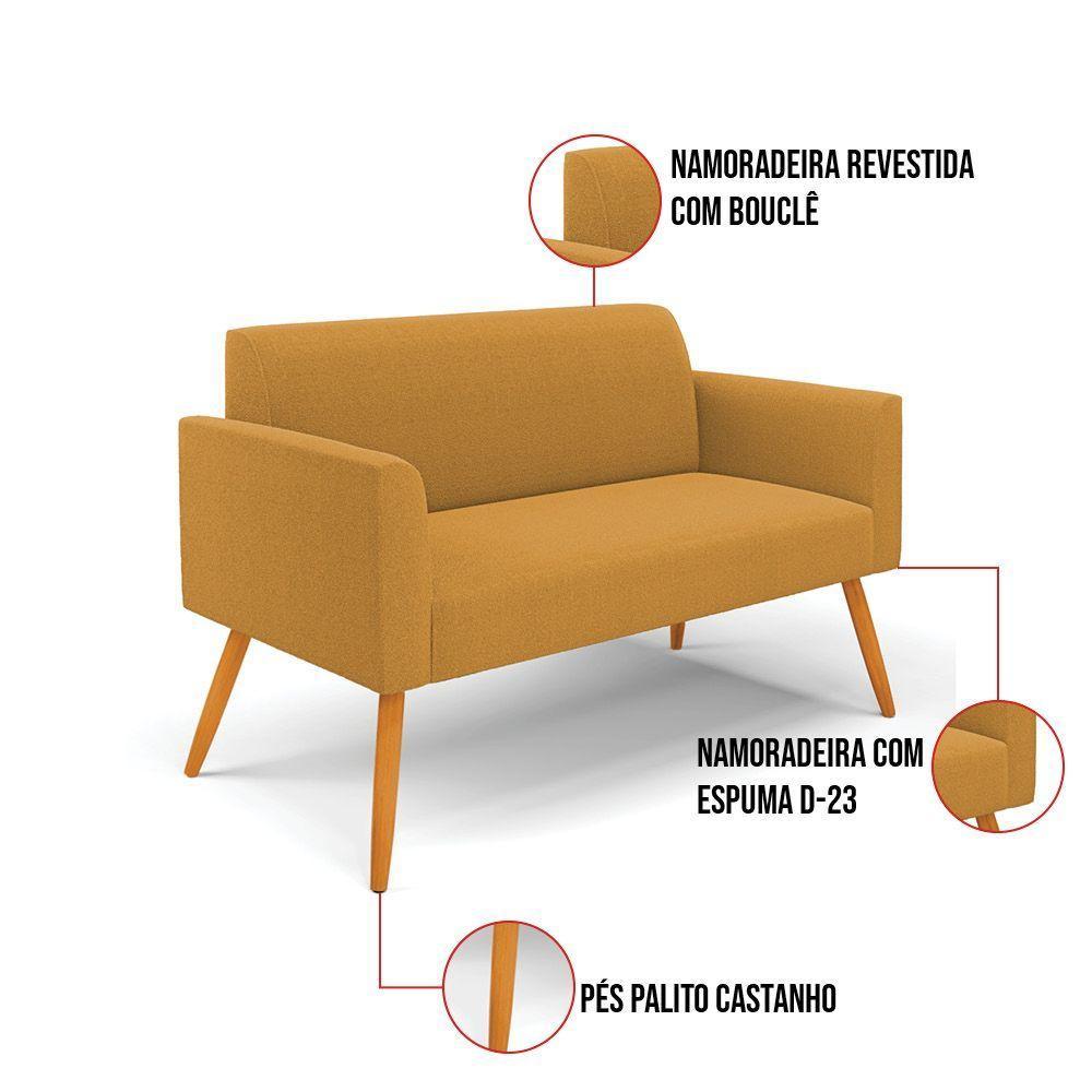 Namoradeira E 2 Poltronas Pé Palito Castanho Marisa Bouclê Mostarda D03 - D'rossi - 3