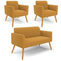 Namoradeira E 2 Poltronas Pé Palito Castanho Marisa Bouclê Mostarda D03 - D'rossi - 1