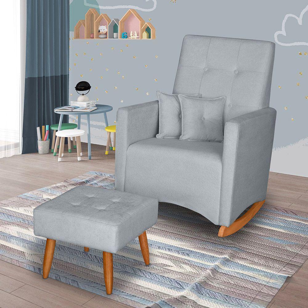 Poltrona De Amamentação Com Balanço E Puff Lizzi Bouclê Cinza F06 - D'rossi - 2