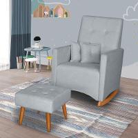 Poltrona De Amamentação Com Balanço E Puff Lizzi Bouclê Cinza F06 - D'rossi - 2