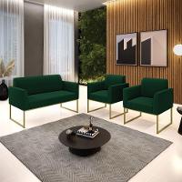 Namoradeira E 2 Poltronas Industrial Dourado Marisa Bouclê Verde D03 - D'rossi - 2