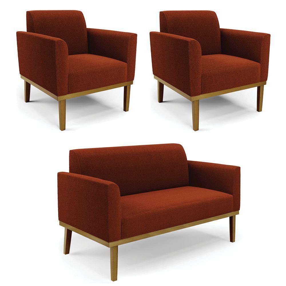 Namoradeira E 2 Poltronas Base Madeira Castanho Marisa Bouclê Terra D03 - D'rossi - 1