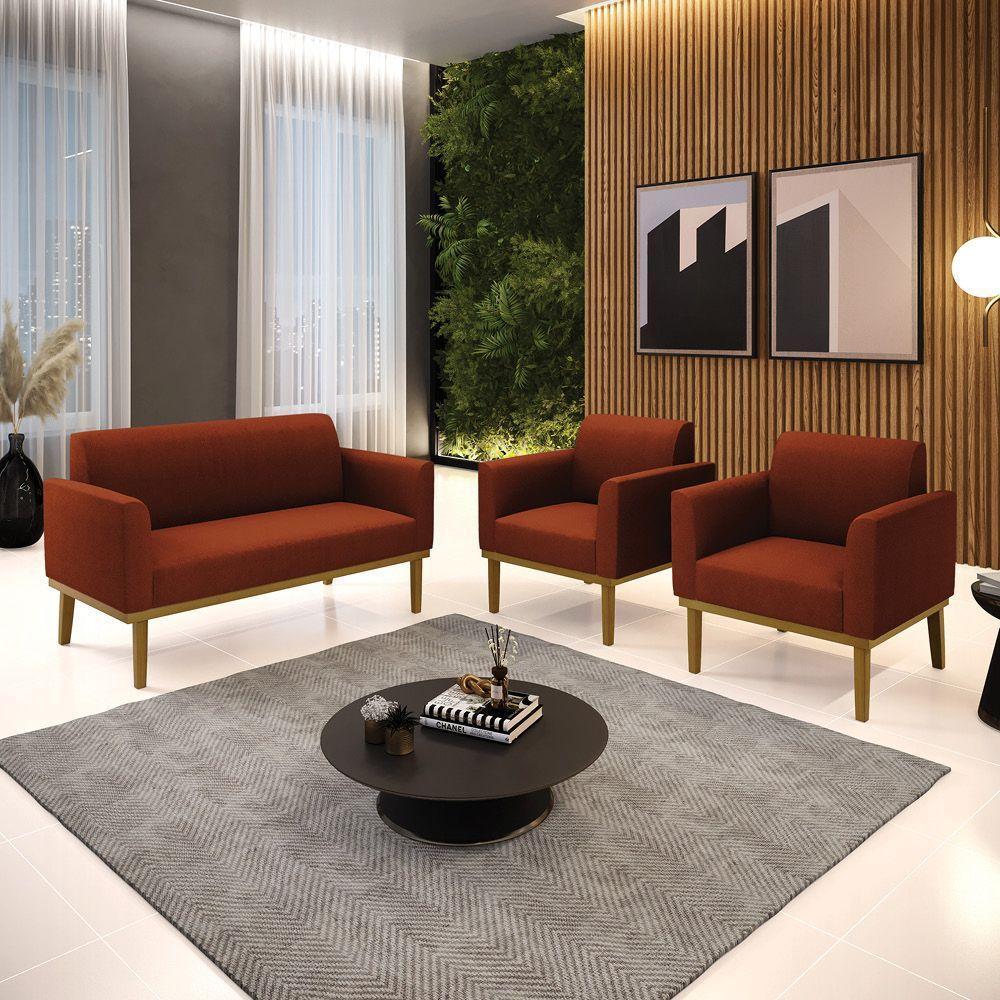 Namoradeira E 2 Poltronas Base Madeira Castanho Marisa Bouclê Terra D03 - D'rossi - 2