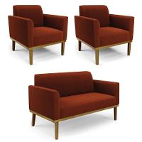 Namoradeira E 2 Poltronas Base Madeira Castanho Marisa Bouclê Terra D03 - D'rossi - 1