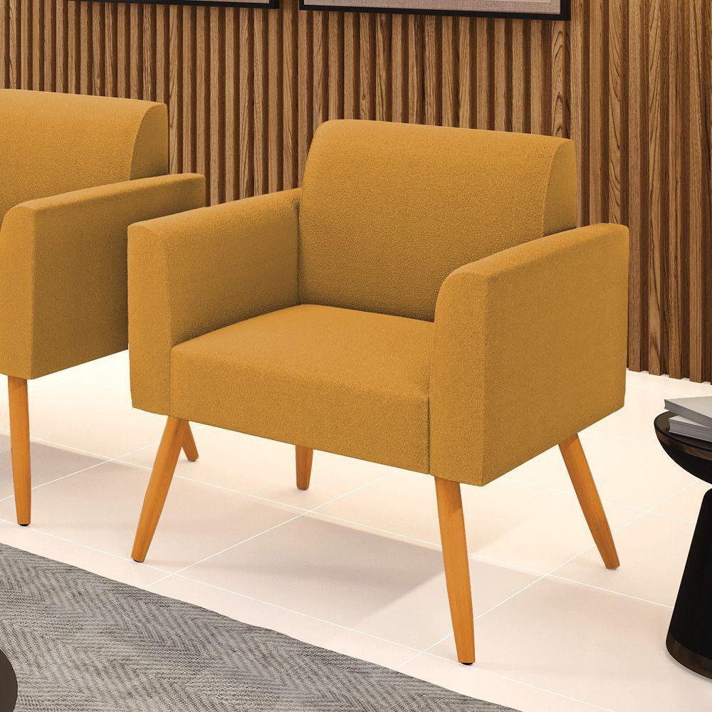 Poltrona Sala Estar Pé Palito Castanho Marisa Bouclê Mostarda D03 - D'rossi - 2