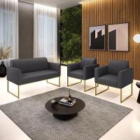 Namoradeira E 2 Poltronas Industrial Dourado Marisa Bouclê Grafite D03 - D'rossi - 2