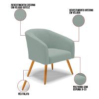 Poltrona Decorativa Pé Palito Castanho Kit 2 Stella Cotelê Ext/veludo Menta D03 - D'rossi - 3