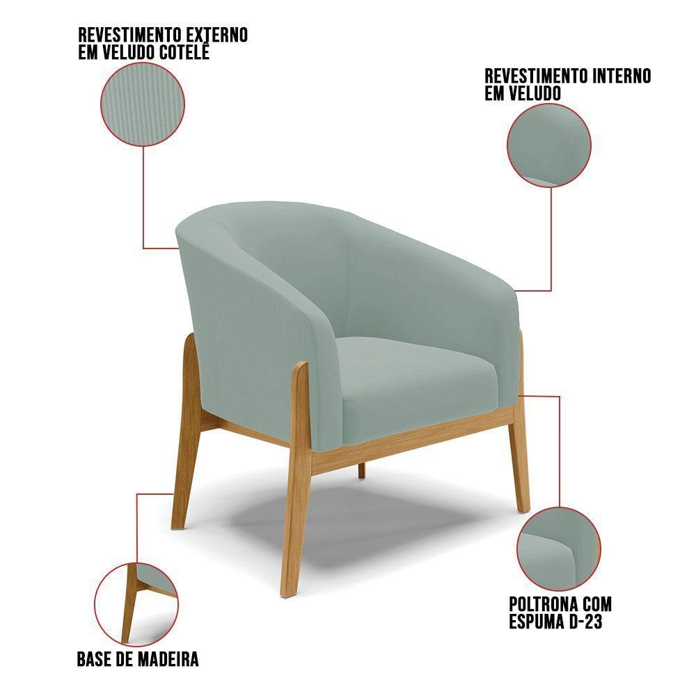 Poltrona Decorativa Base Madeira Stella Cotelê Ext/veludo Menta D03 - D'rossi - 3