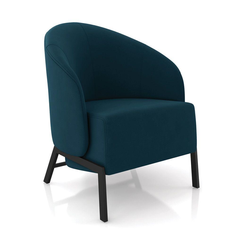 Poltrona Sala De Estar Base Industrial Luar Veludo Azul K01 - D'rossi - 1