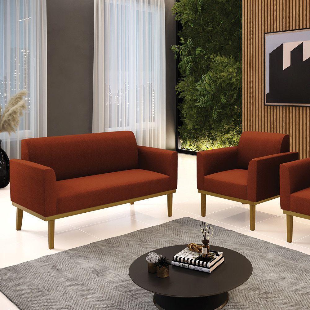 Namoradeira E Poltrona Base Madeira Castanho Marisa Bouclê Terra D03 - D'rossi - 2