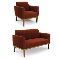 Namoradeira E Poltrona Base Madeira Castanho Marisa Bouclê Terra D03 - D'rossi - 1