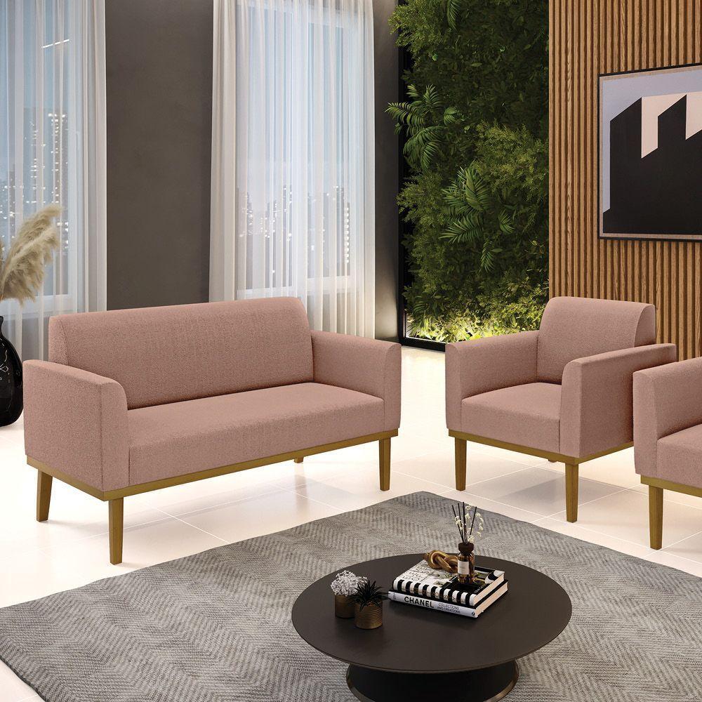 Namoradeira E Poltrona Base Madeira Castanho Marisa Bouclê Rosê D03 - D'rossi - 2