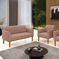 Namoradeira E Poltrona Base Madeira Castanho Marisa Bouclê Rosê D03 - D'rossi - 2