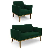 Namoradeira E Poltrona Base Madeira Castanho Marisa Bouclê Verde D03 - D'rossi - 1