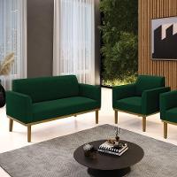 Namoradeira E Poltrona Base Madeira Castanho Marisa Bouclê Verde D03 - D'rossi - 2