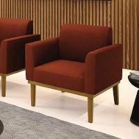 Poltrona Para Sala Base Madeira Castanho Marisa Bouclê Terra D03 - D'rossi - 2