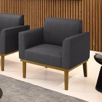 Poltrona Para Sala Base Madeira Castanho Marisa Bouclê Grafite D03 - D'rossi - 2