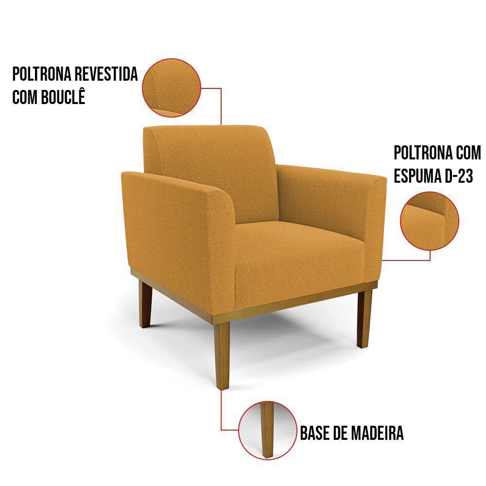 Poltrona Para Sala Base Madeira Castanho Marisa Bouclê Mostarda D03 - D'rossi - 3