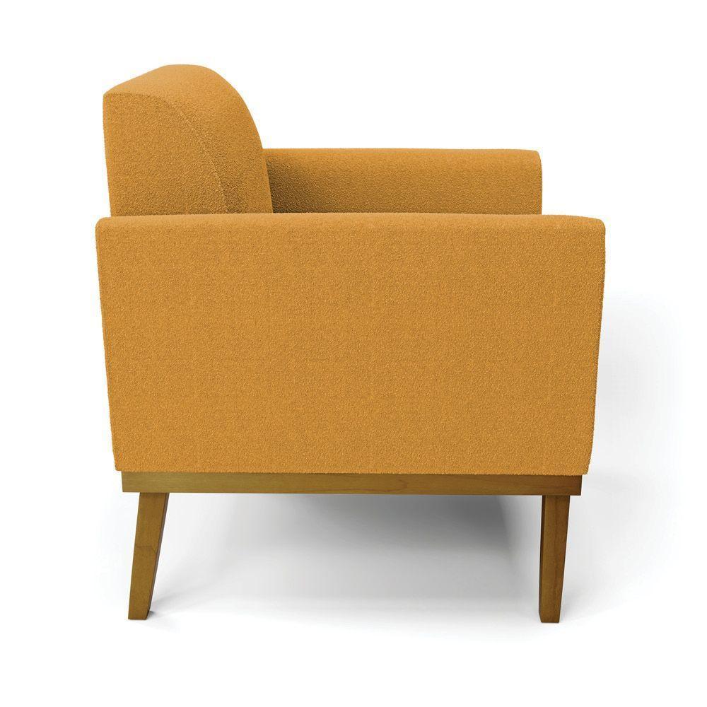 Poltrona Para Sala Base Madeira Castanho Marisa Bouclê Mostarda D03 - D'rossi - 6