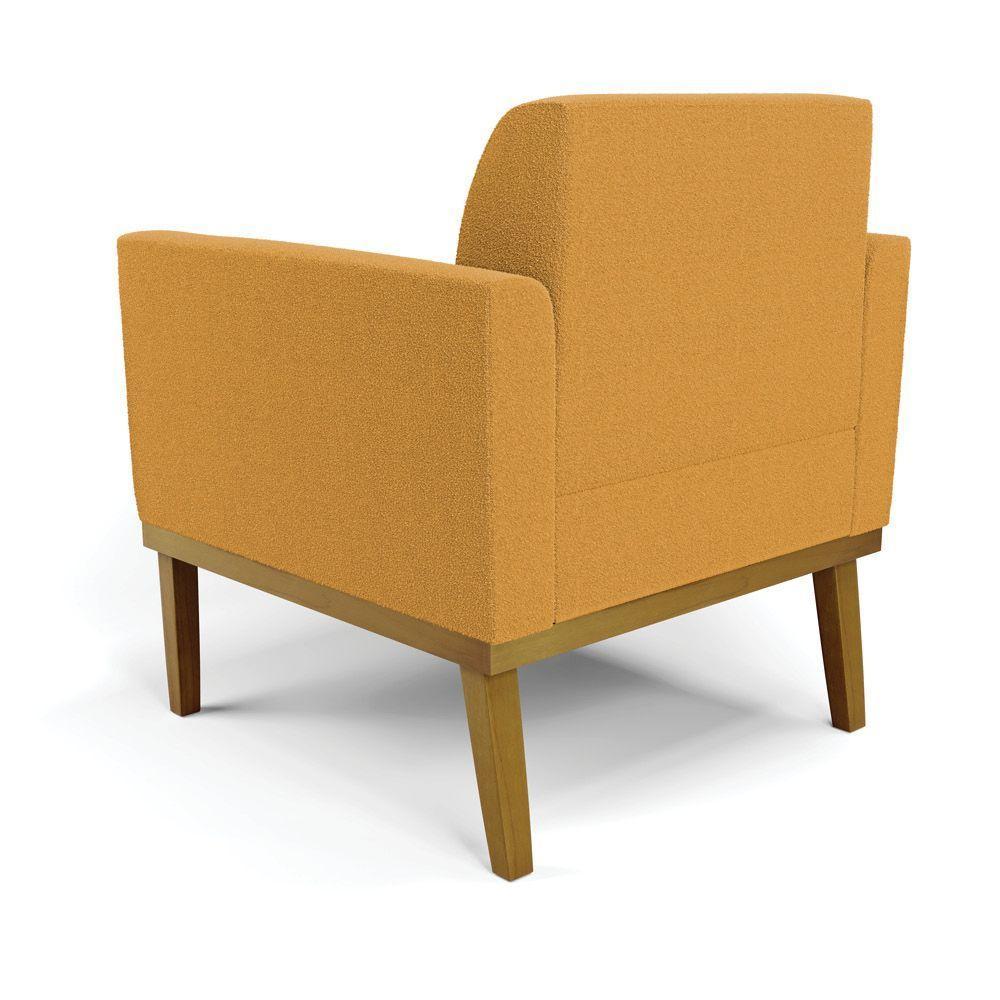 Poltrona Para Sala Base Madeira Castanho Marisa Bouclê Mostarda D03 - D'rossi - 7