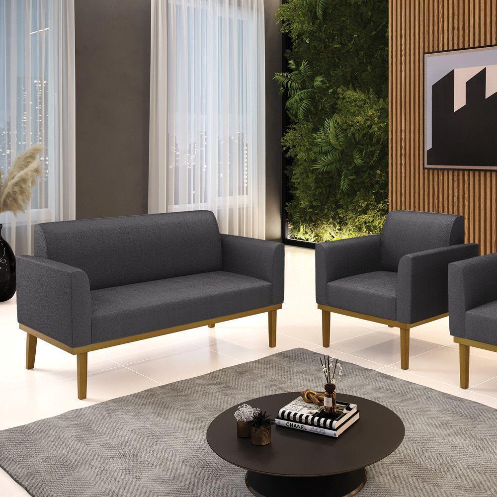 Namoradeira E Poltrona Base Madeira Castanho Marisa Bouclê Grafite D03 - D'rossi - 2