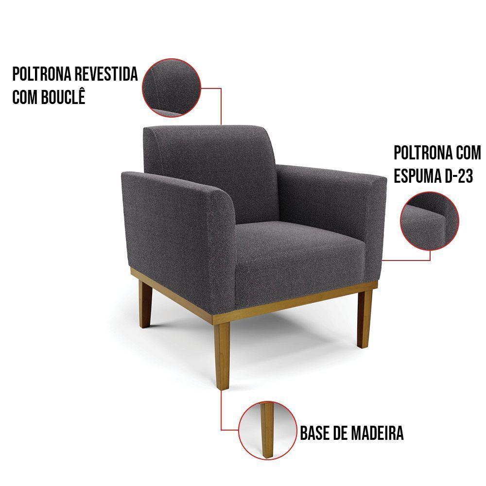 Namoradeira E Poltrona Base Madeira Castanho Marisa Bouclê Grafite D03 - D'rossi - 4