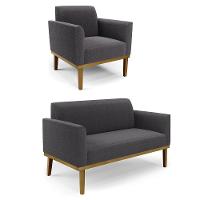 Namoradeira E Poltrona Base Madeira Castanho Marisa Bouclê Grafite D03 - D'rossi - 1