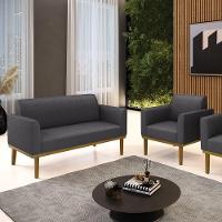 Namoradeira E Poltrona Base Madeira Castanho Marisa Bouclê Grafite D03 - D'rossi - 2