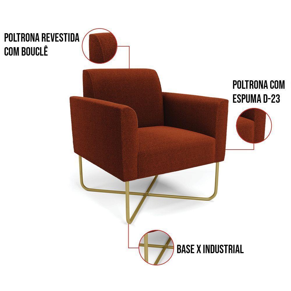 Poltrona Sala Base X Industrial Dourado Marisa Bouclê Terra D03 - D'rossi - 2