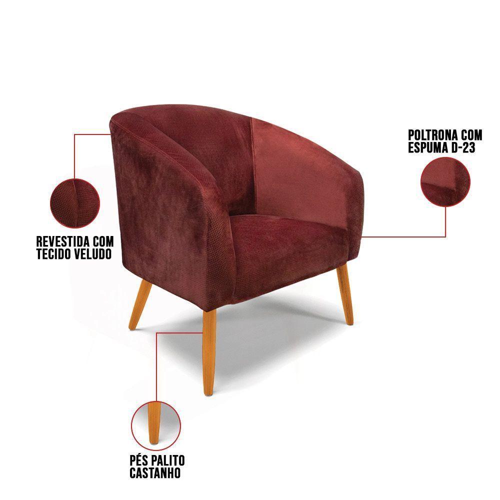 Poltrona Decorativa Pé Palito Castanho Stella Veludo Text Marsala D03 - D'rossi - 3