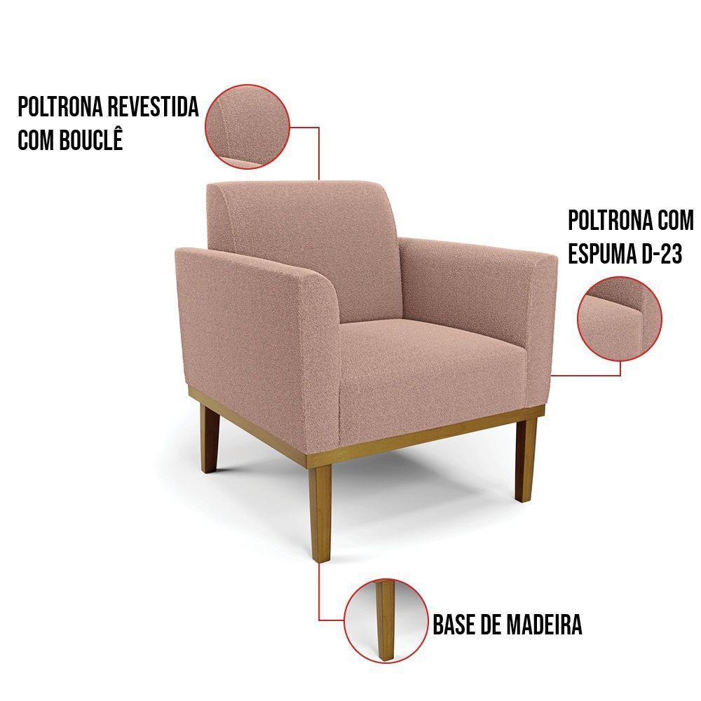 Poltrona Para Sala Base Madeira Castanho Marisa Bouclê Rosê D03 - D'rossi - 3