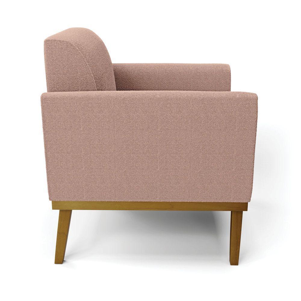 Poltrona Para Sala Base Madeira Castanho Marisa Bouclê Rosê D03 - D'rossi - 6