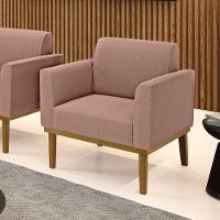 Poltrona Para Sala Base Madeira Castanho Marisa Bouclê Rosê D03 - D'rossi - 2