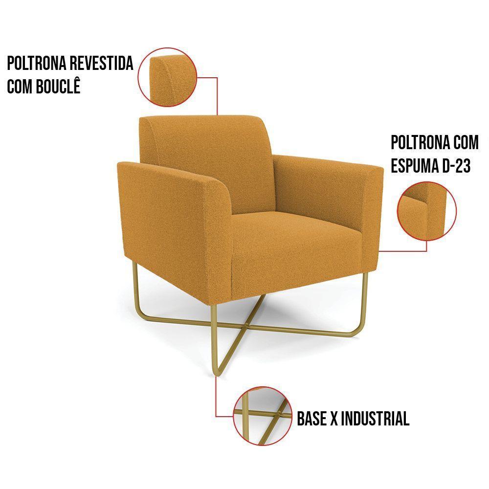 Poltrona Sala Base X Industrial Dourado Marisa Bouclê Mostarda D03 - D'rossi - 2