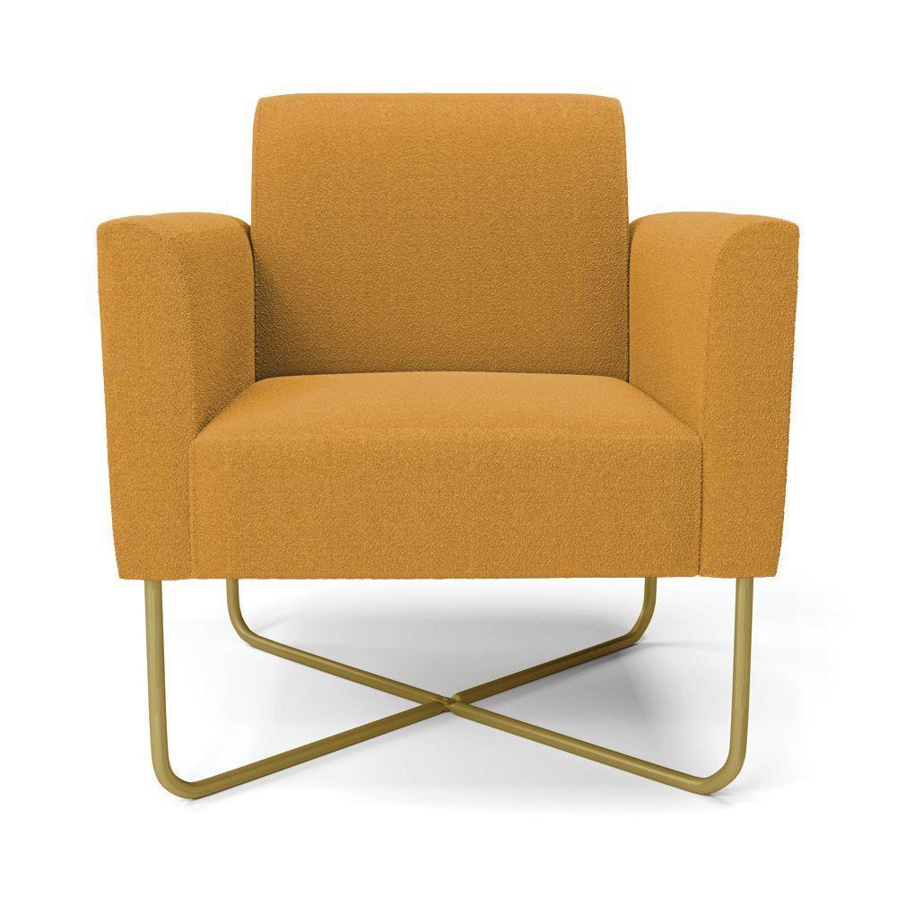 Poltrona Sala Base X Industrial Dourado Marisa Bouclê Mostarda D03 - D'rossi - 4