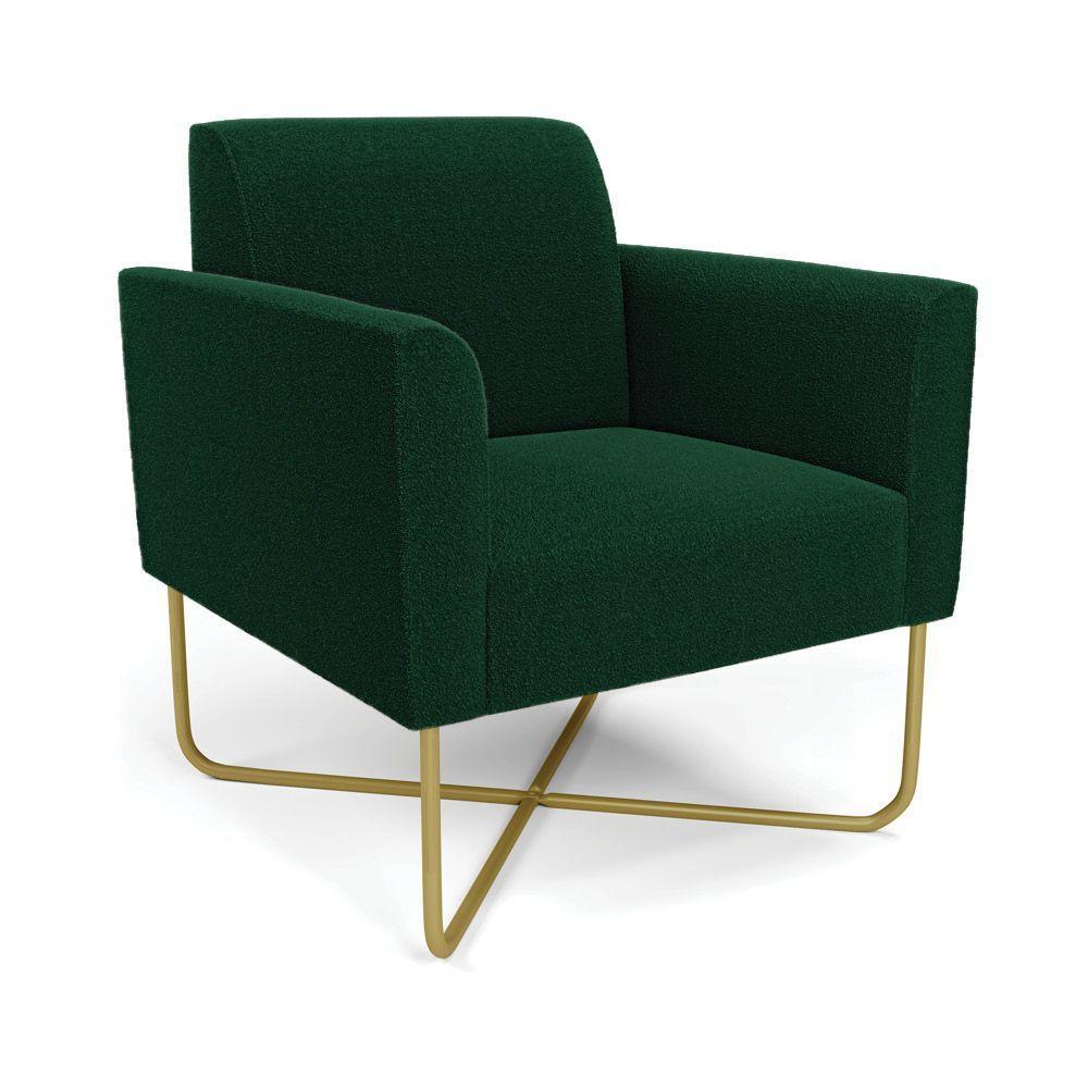 Poltrona Sala Base X Industrial Dourado Marisa Bouclê Verde D03 - D'rossi - 1