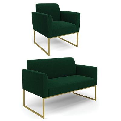 Sofá Namoradeira E Poltrona Industrial Marisa D03 Bouclê Dourado Verde D'Rossi