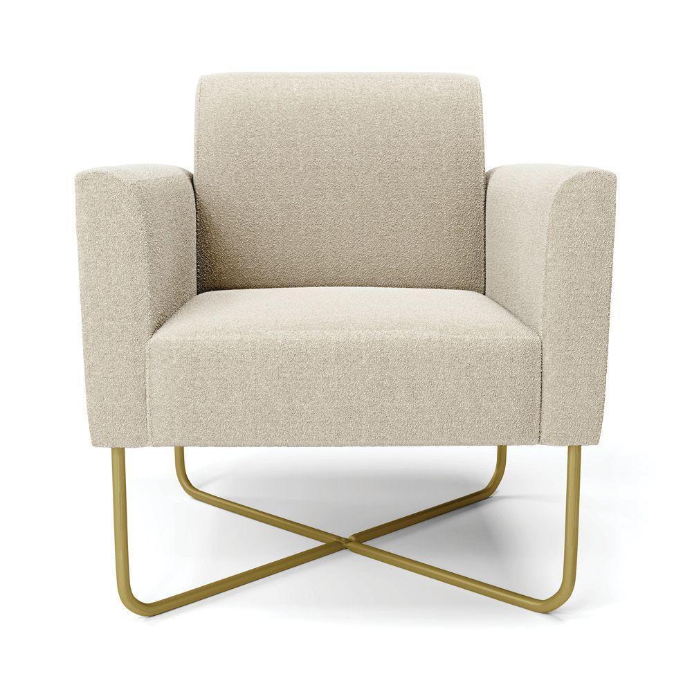 Poltrona Sala Base X Industrial Dourado Marisa Bouclê D03 - D'rossi Cor White - 4